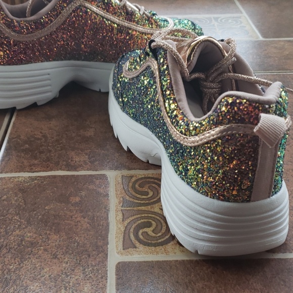 NEW MULTI GLITTER ROSE GOLD METALLIC SNEAKERS SHOE - Picture 6 of 8